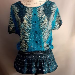 NWOT Printed Blouse w/elastic waist